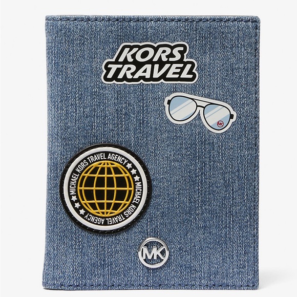 Michael Kors Jet Set Travel Medium Embellished Denim Passport Case - Picture 1 of 2